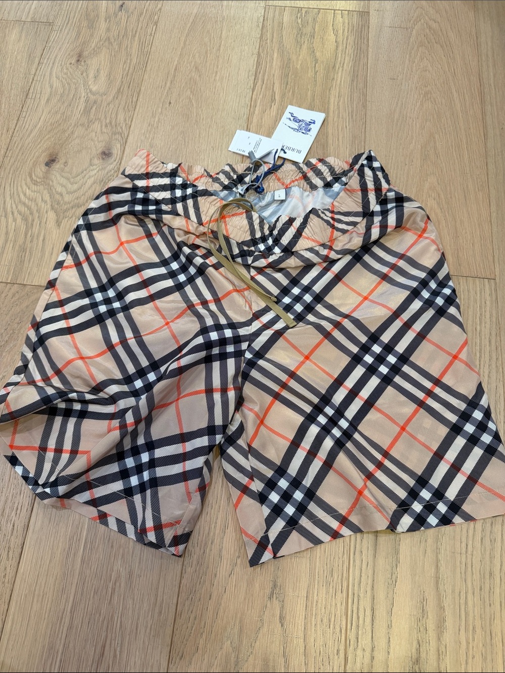 Plaid Mini Skirt in Beige with Black & Orange Accents